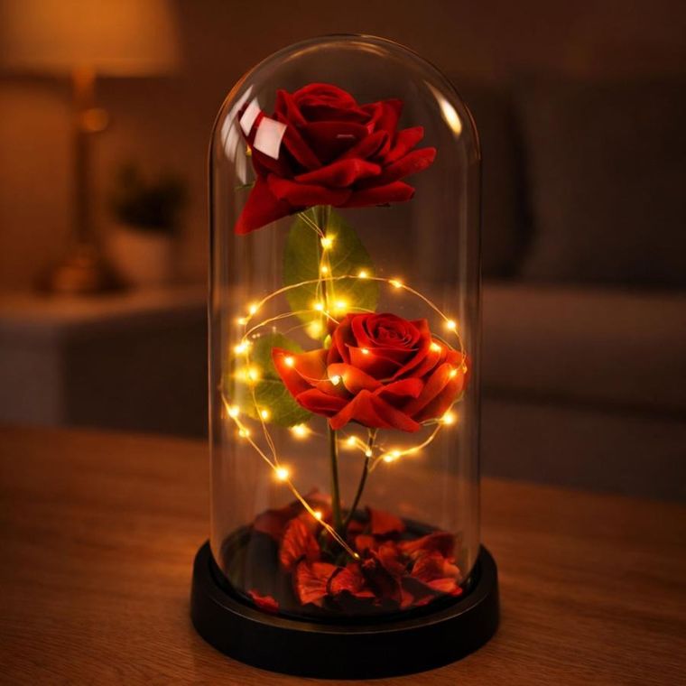 Lean Toys, 2 wieczne róże w kopule, z oświetleniem LED