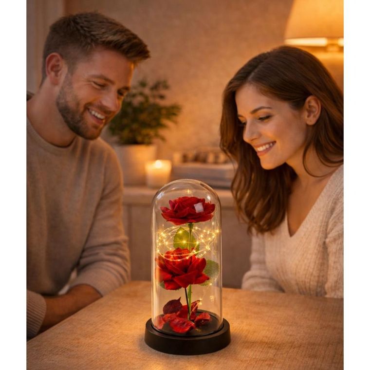 Lean Toys, 2 wieczne róże w kopule, z oświetleniem LED