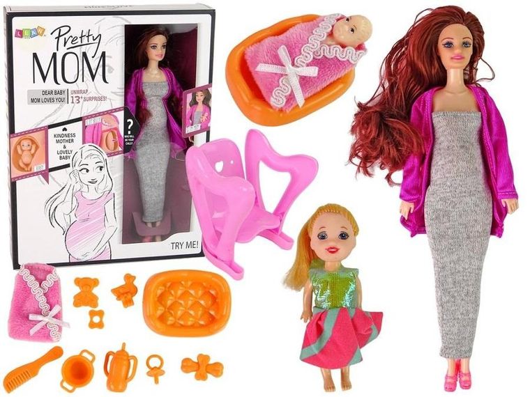 Lean Toys, lalka w ciąży, zestaw z akcesoriami