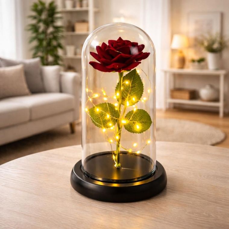 Lean Toys, wieczna róża w kopule z oświetleniem LED, czerwona, 21-11 cm