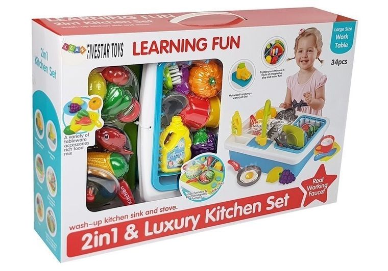 Lean Toys, zlewozmywak z kuchenką, 34 elementy