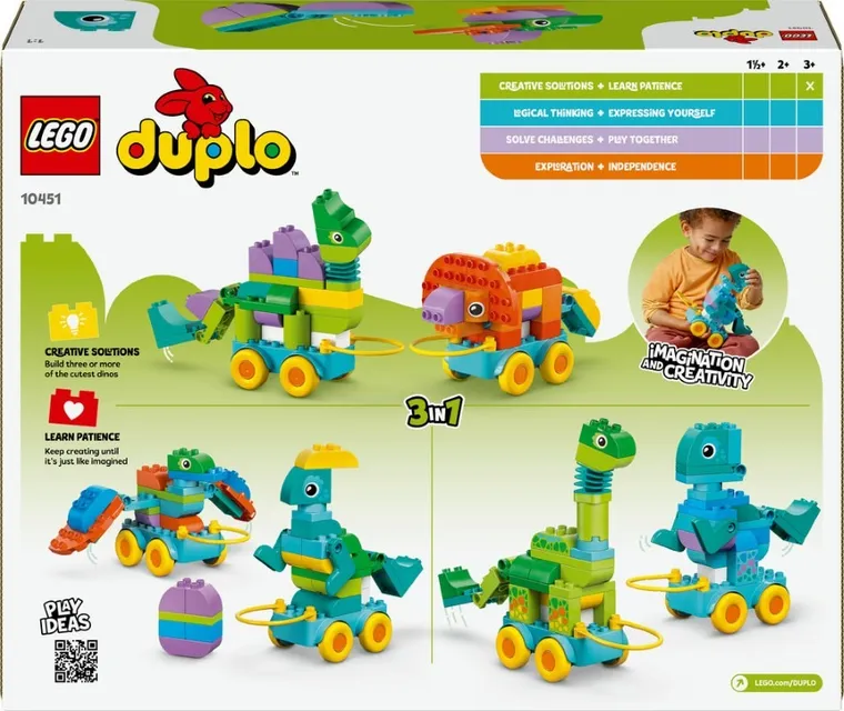 LEGO DUPLO, 3 w 1 Dinozaury na kółkach, zabawka, 10451