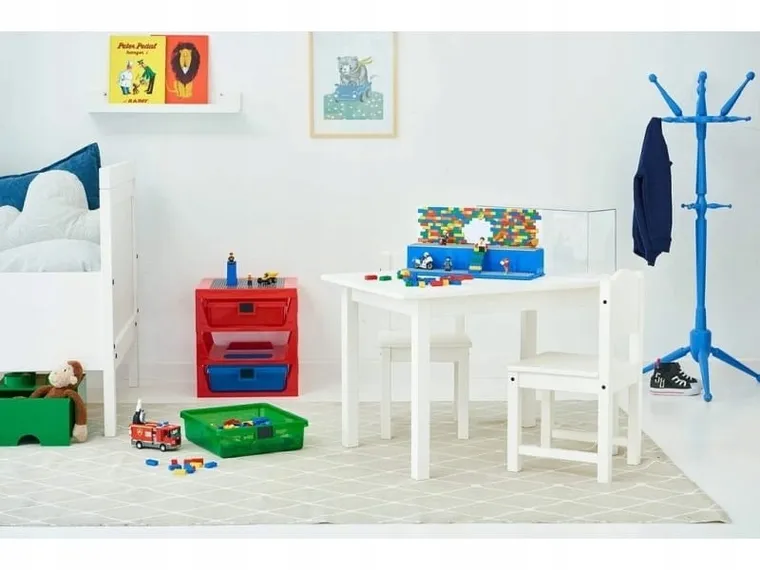 LEGO, duża gablota na klocki i minifigurki, niebieska