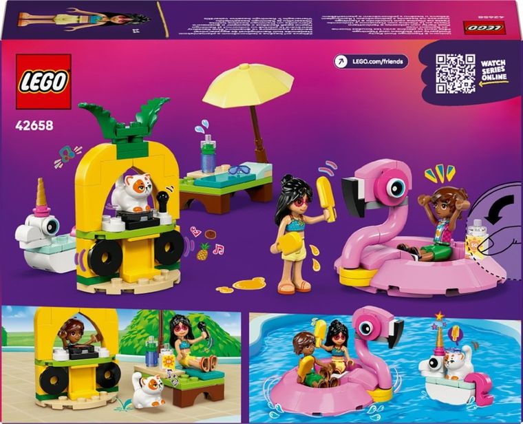 LEGO Friends, Impreza na basenie z jednorożcem i flamingiem, 42658