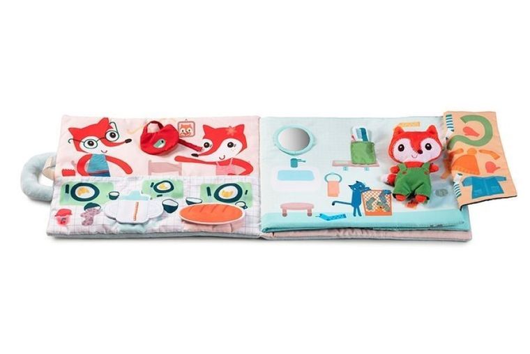 Lilliputiens, miękka książeczka aktywizująca z mini - przytulanką, Dzień dobry, mały lisku, 18 m+