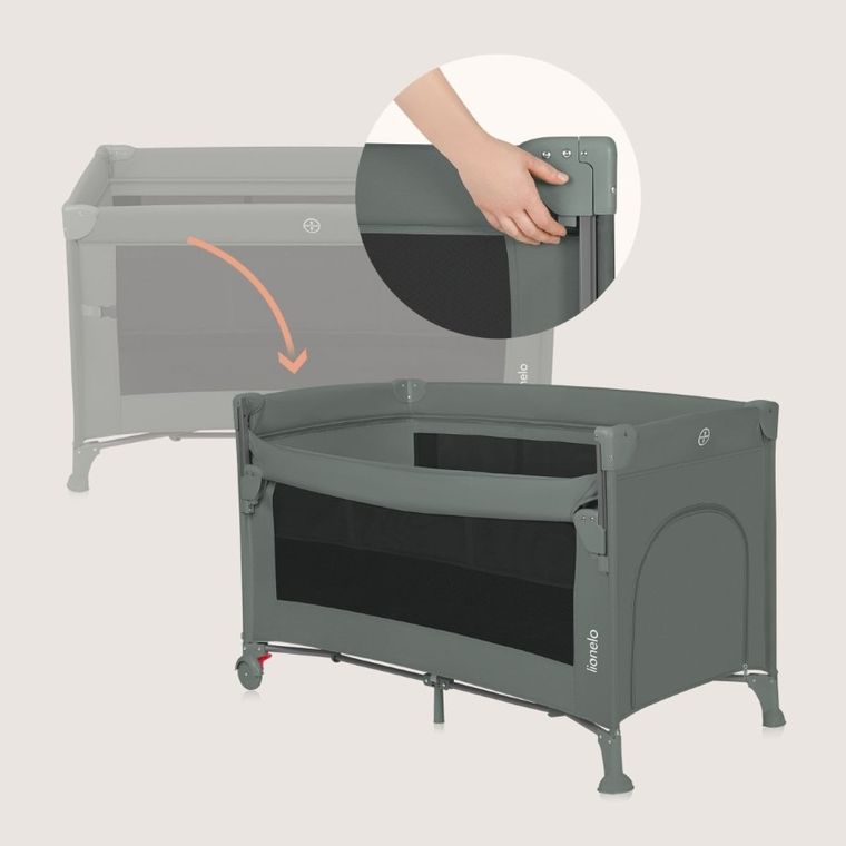 Lionelo, Ellen, łóżeczko turystyczne z funkcją dostawki, 3w1, green