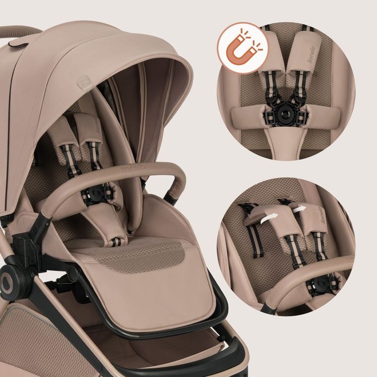 Lionelo, Freya, wózek wielofunkcyjny, składana gondola, 3w1, beige sand