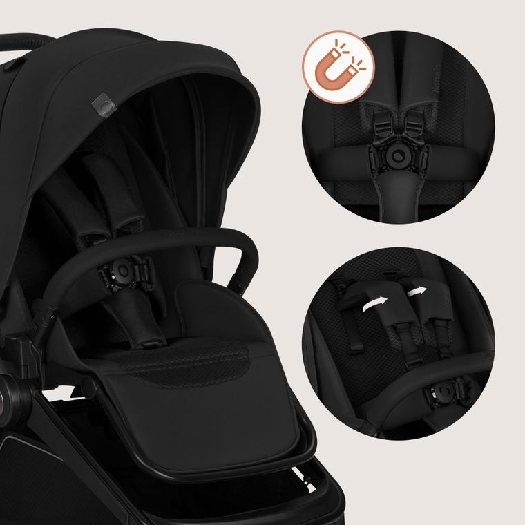 Lionelo, Freya, wózek wielofunkcyjny, składana gondola, 3w1, black onyx