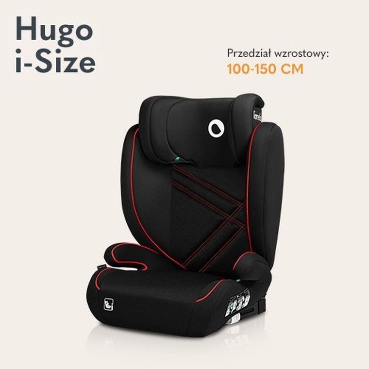 Lionelo, Hugo, I-size, fotelik samochodowy, Sporty Black Red, 100-150 cm
