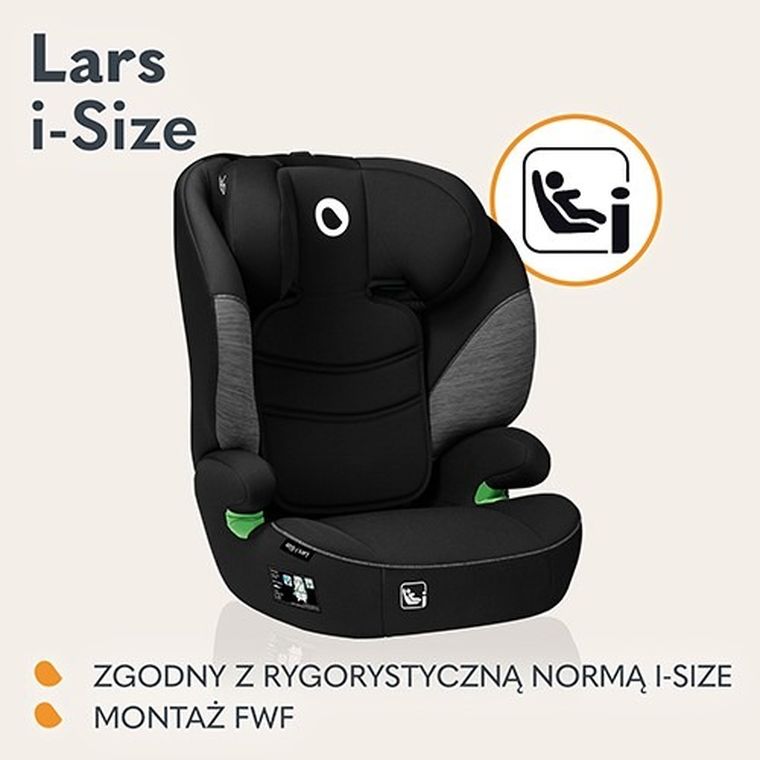 Lionelo, Lars, I-size, fotelik samochodowy, 100-150 cm, Black Grey