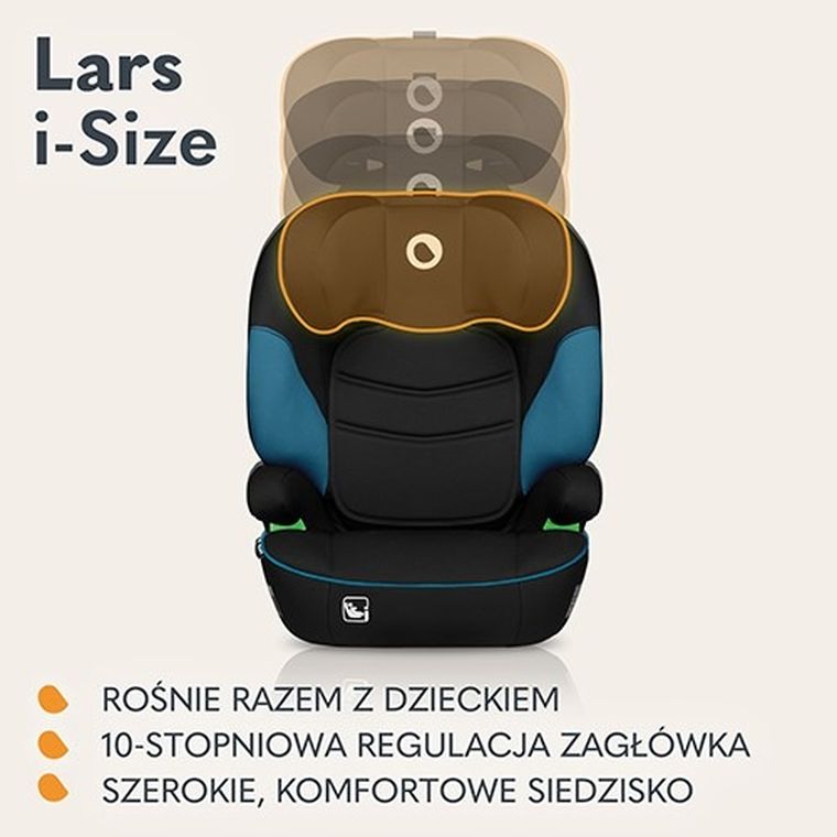 Lionelo, Lars, I-size, fotelik samochodowy, 100-150 cm, Green Turquoise