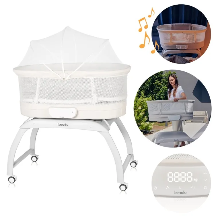 Lionelo, łóżeczko-kołyska z funkcją wagi, coral white