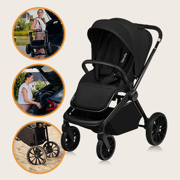 Lionelo, Mika Plus, wózek wielofunkcyjny 2w1, Black Onyx