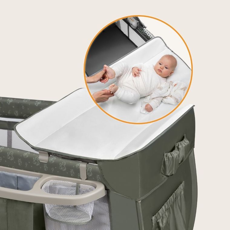 Lionelo, Sven Plus, łóżeczko turystyczne z akcesoriami, Beige Olive