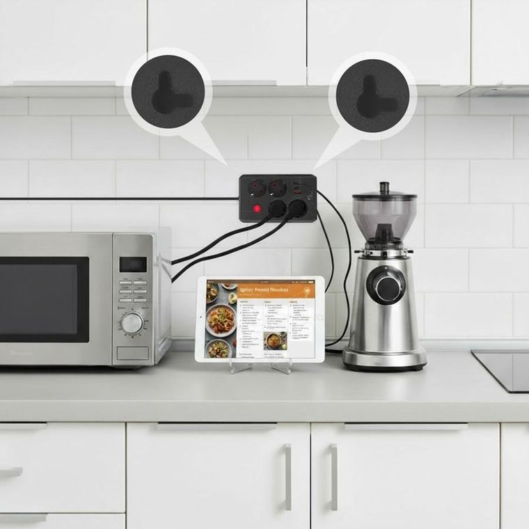 Maclean, listwa zasilająca, 4 gniazda + 3XUSB, 110-240V, AC 50/60HZ, 2.1A, MAX 2500W, 1,5M, czarna, MCE392 B