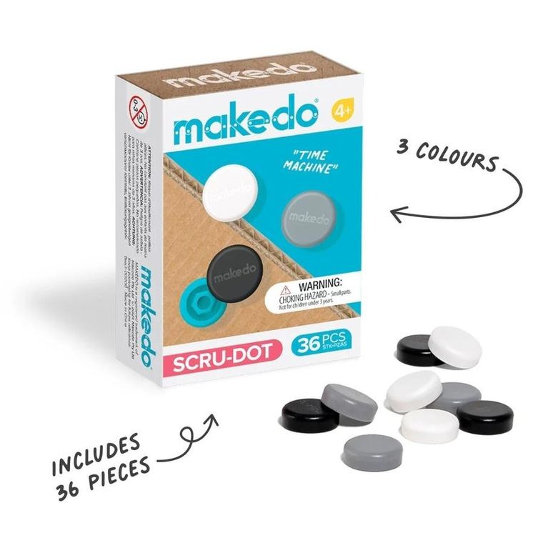 Makedo, Scru-Dot, ozdobne nakładki na śrubki, Time Machine, 36 elementów