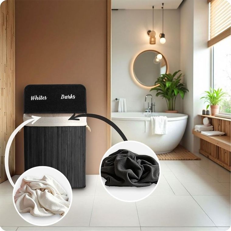 Massido, bambusowy kosz na pranie z pokrywą, 100l