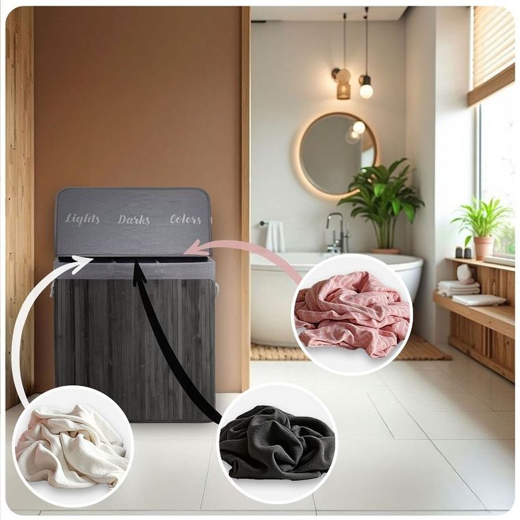 Massido, bambusowy kosz na pranie z pokrywą, 150l