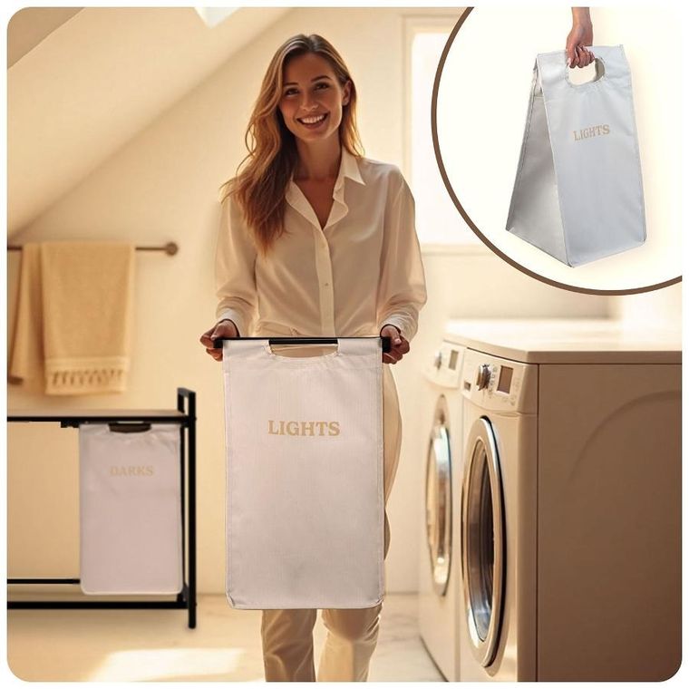 Massido, kosz na pranie, dwukomorowy na stelażu, 80l