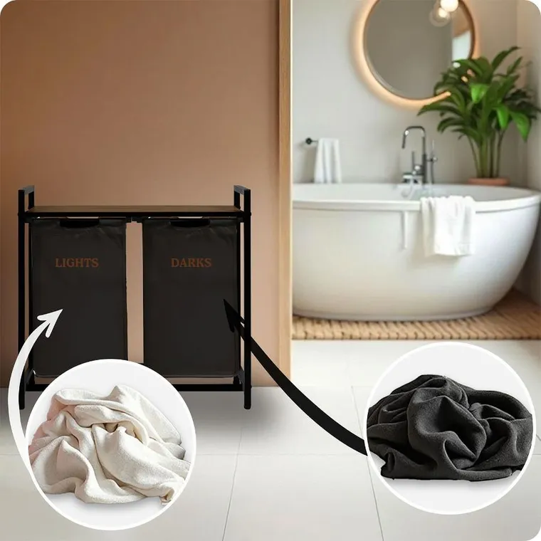 Massido, kosz na pranie, dwukomorowy na stelażu, 80l