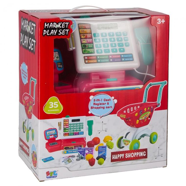 Mega Creative, kasa sklepowa z wózkiem i akcesoriami, supermarket