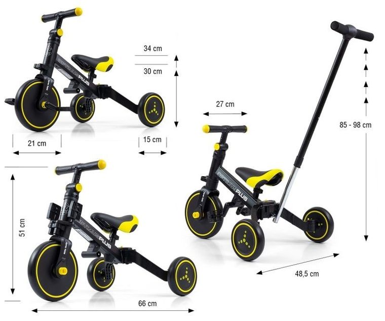 Milly Mally, Optimus Plus, rowerek, 4w1, czarny