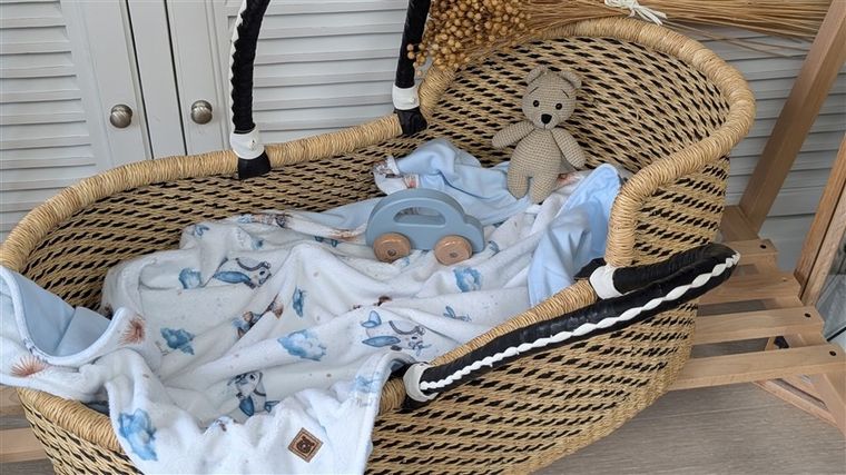 MimiNu, NewMinky, kocyk, misie błękit + baby blue, 60-70 cm