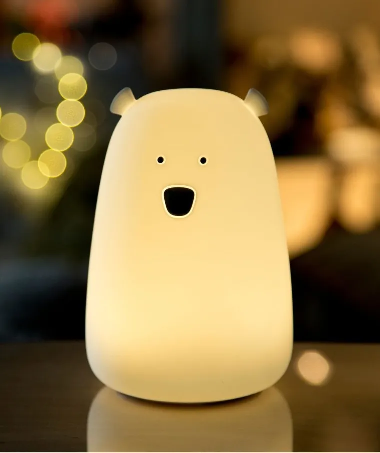 Miś, lampka silikonowa z pilotem, duża, biała