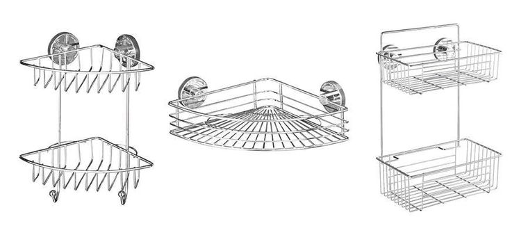 Narożna półka łazienkowa, Bari, vacuum-loc, 2 poziomy, stal chromowana