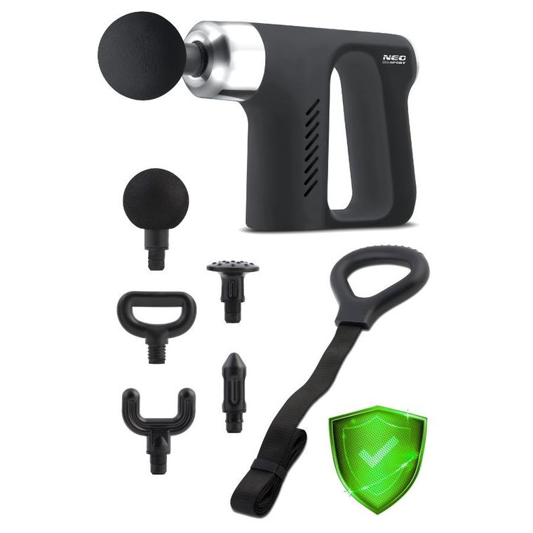 Neo-Sport, pistolet do masażu ciała, 5 nakładek, czarny