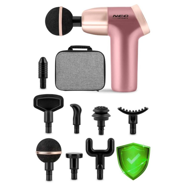 Neo-Sport, pistolet do masażu ciała, 8 nakładek, różowy, NS-500