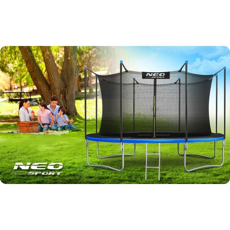 Neo-Sport, trampolina ogrodowa z siatką wewnętrzną i drabinką, 12ft/374 cm