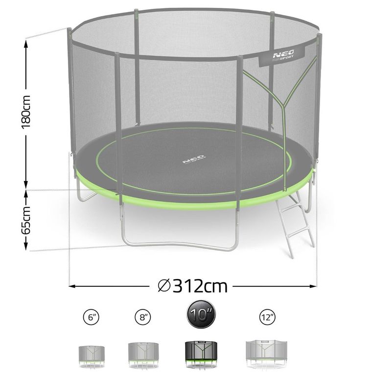 Neo-Sport, trampolina ogrodowa z siatką zewnętrzną i drabinką, 10ft/312cm