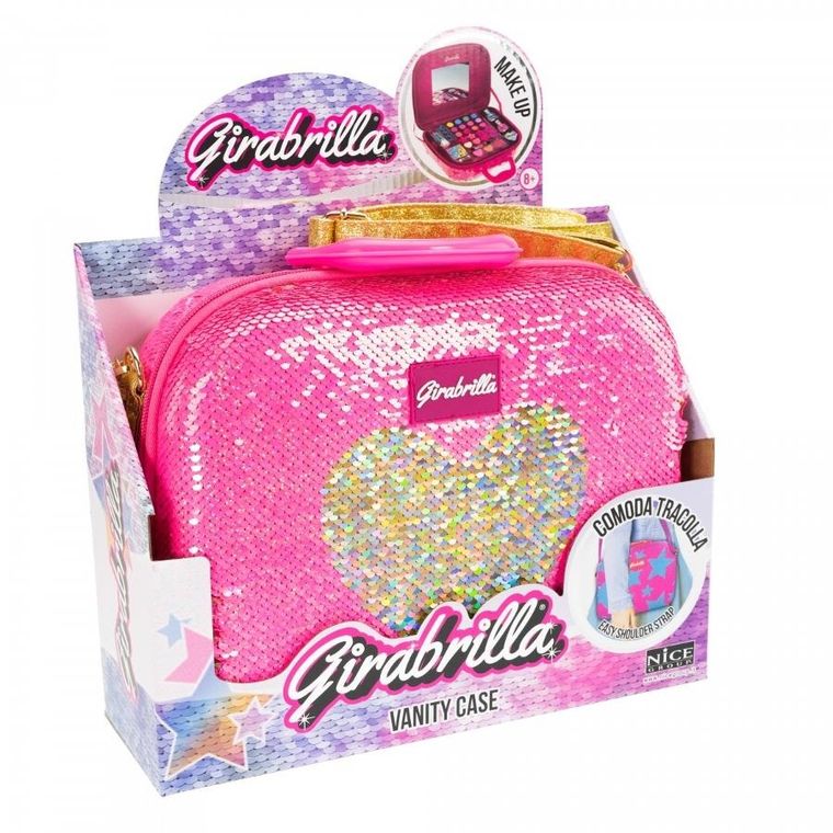 Nice, Make Up Girabrilla, cekinowa walizka z kosmetykami, różowa ze złotym