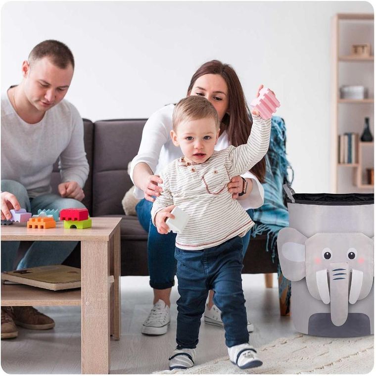 Nukido, kosz na zabawki, szary słonik