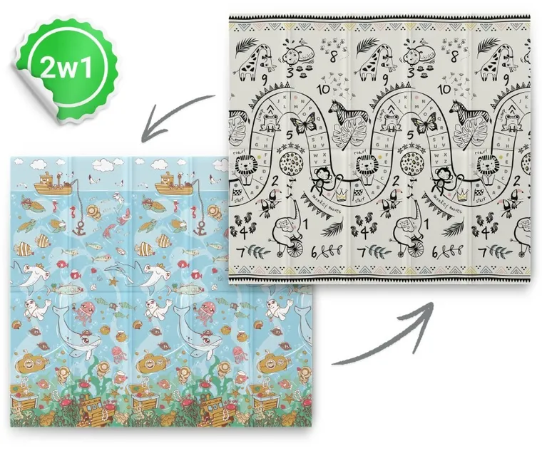 Nukido, mata piankowa, składana, ocean, safari, 200-180-1 cm