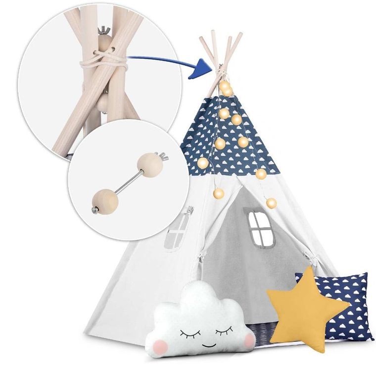 Nukido, namiot tipi dla dzieci ze światełkami, granatowy