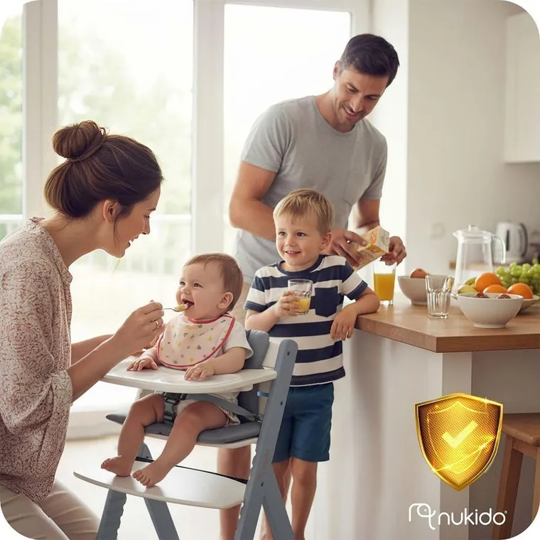 Nukido, Nelo, drewniane krzesełko do karmienia, szaro-białe