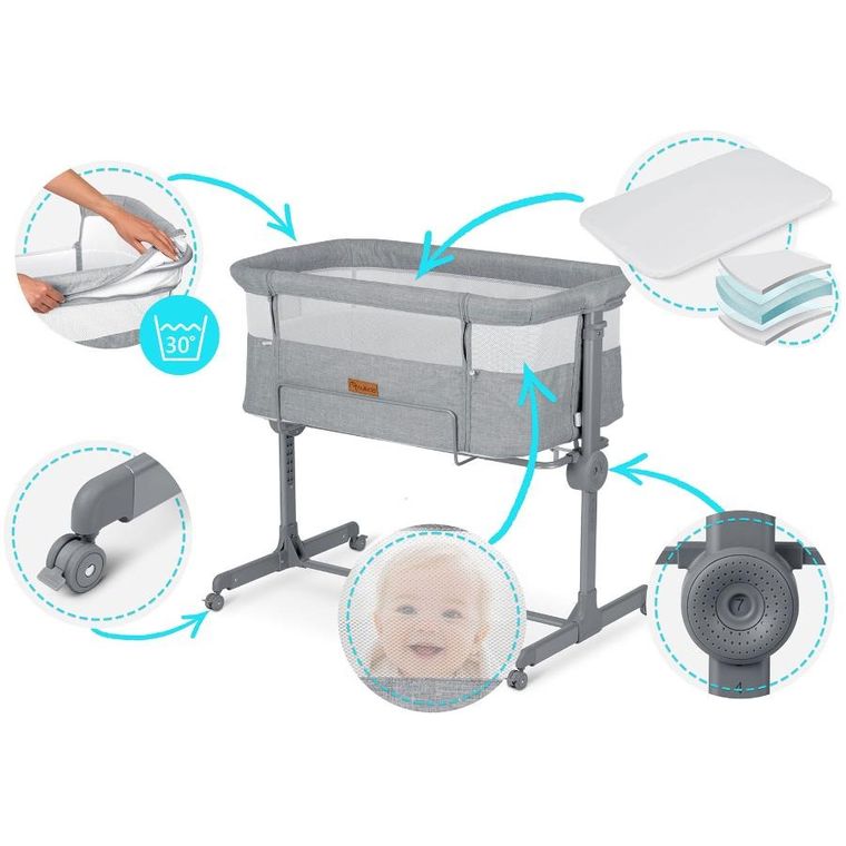 Nukido, NK-243, łóżeczko dostawka, szare