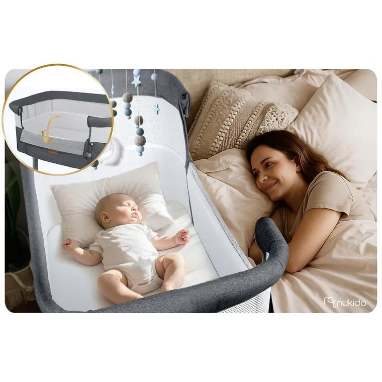 Nukido, NK-243, łóżeczko turystyczne składane, dostawka, ciemny szary