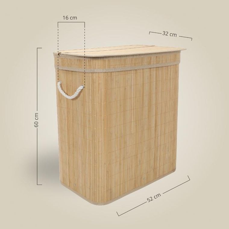 Nuxio, Arvi, bambusowy kosz na pranie, 2-komorowy, 100l