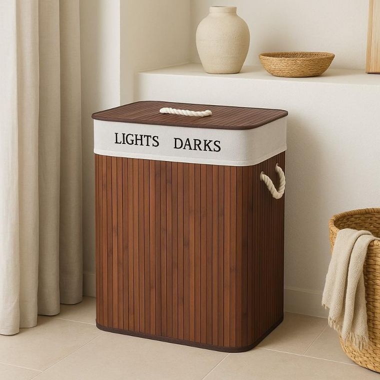 Nuxio, Svana, bambusowy kosz na pranie, 2-komorowy, 100l