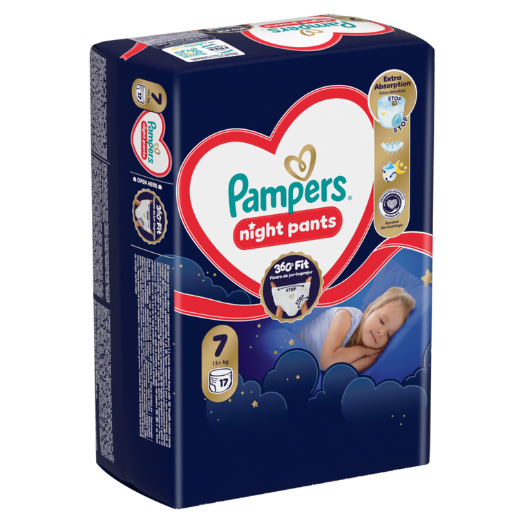 Pampers, Night, pieluchomajtki, rozmiar 7, 15kg+, 17 szt.