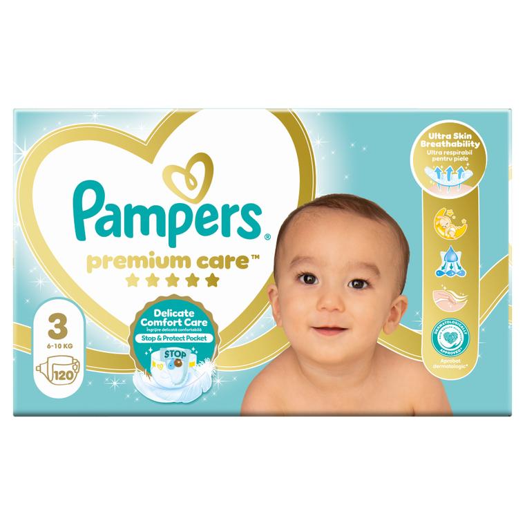 Pampers, Premium Care, pieluchy jednorazowe, rozmiar 3, 6-10 kg, 120 szt.