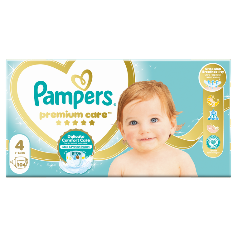 Pampers, Premium Care, pieluchy jednorazowe, rozmiar 4, 9-14 kg, 104 szt.