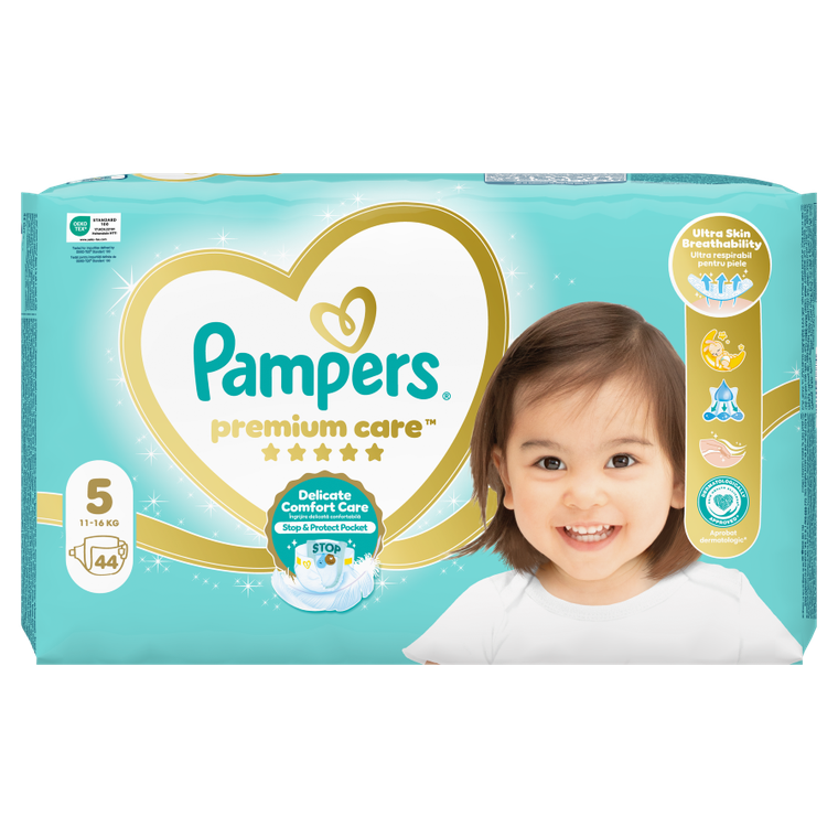 Pampers, Premium Care, pieluchy jednorazowe, rozmiar 5, 11-16 kg, 44 szt.
