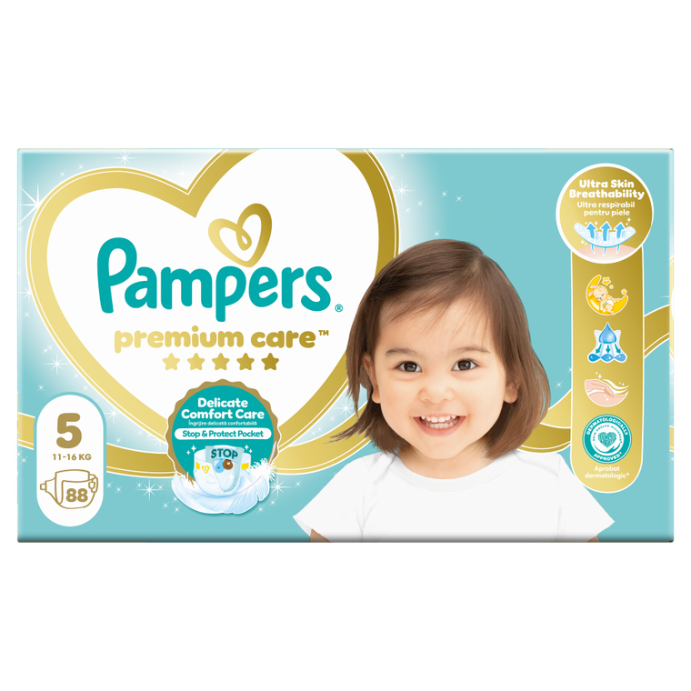 Pampers, Premium Care, pieluchy jednorazowe, rozmiar 5, 11-16 kg, 88 szt.