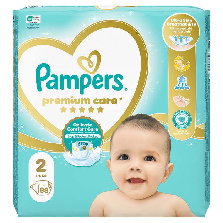 Pampers, Premium Care, pieluszki, rozmiar 2, 4-8 kg, 88 szt.