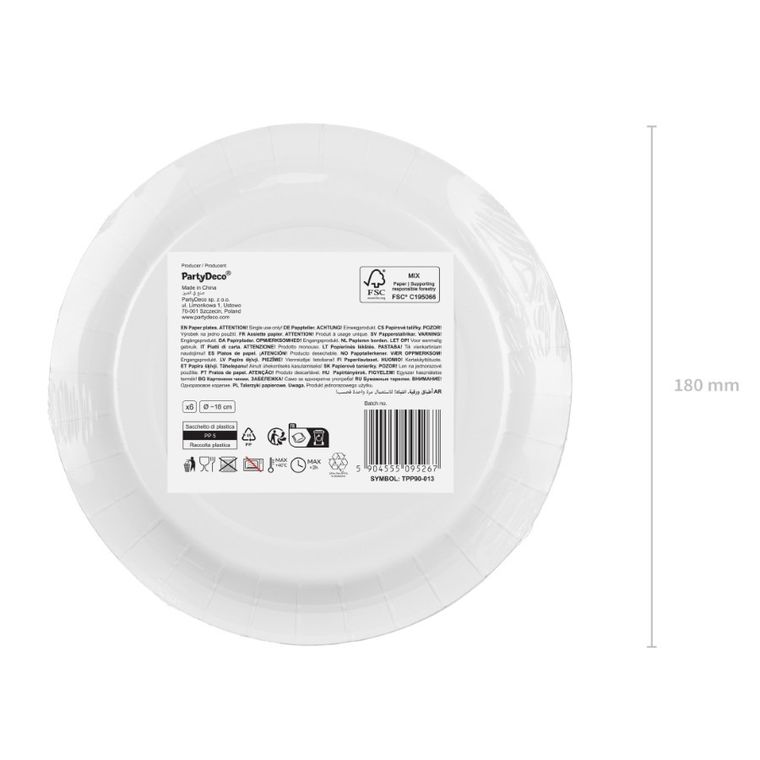 PartyDeco, talerzyki papierowe, beż, 18 cm, 6 szt.