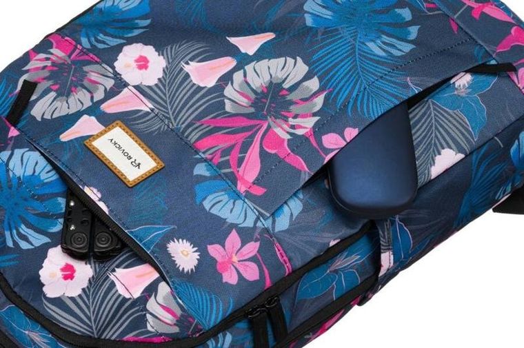 Plecak miejski, niebieski, roślinny wzór, Rovicky